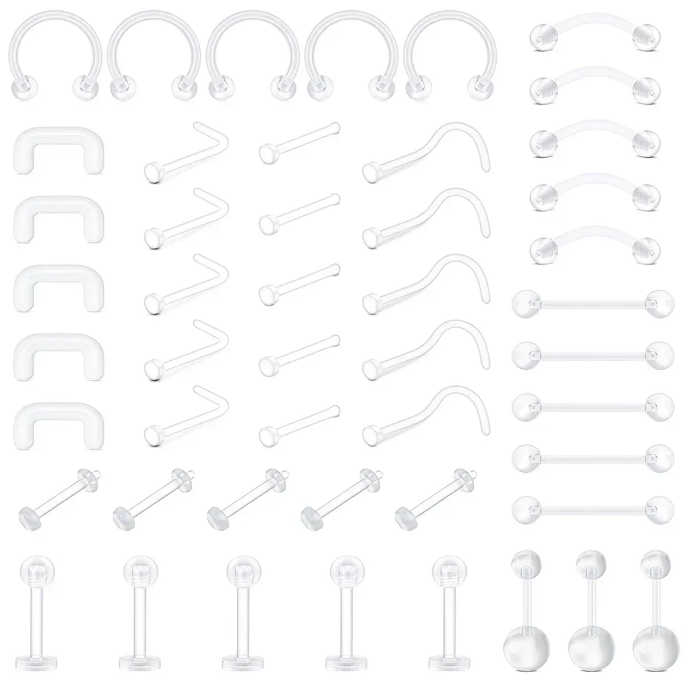 5pcs/48pcs klarer Nasenring Bioflex Stud Retainer Nase Augenbrauen Nabel Piercing Körpers chmuck Acryl für Männer und Frauen