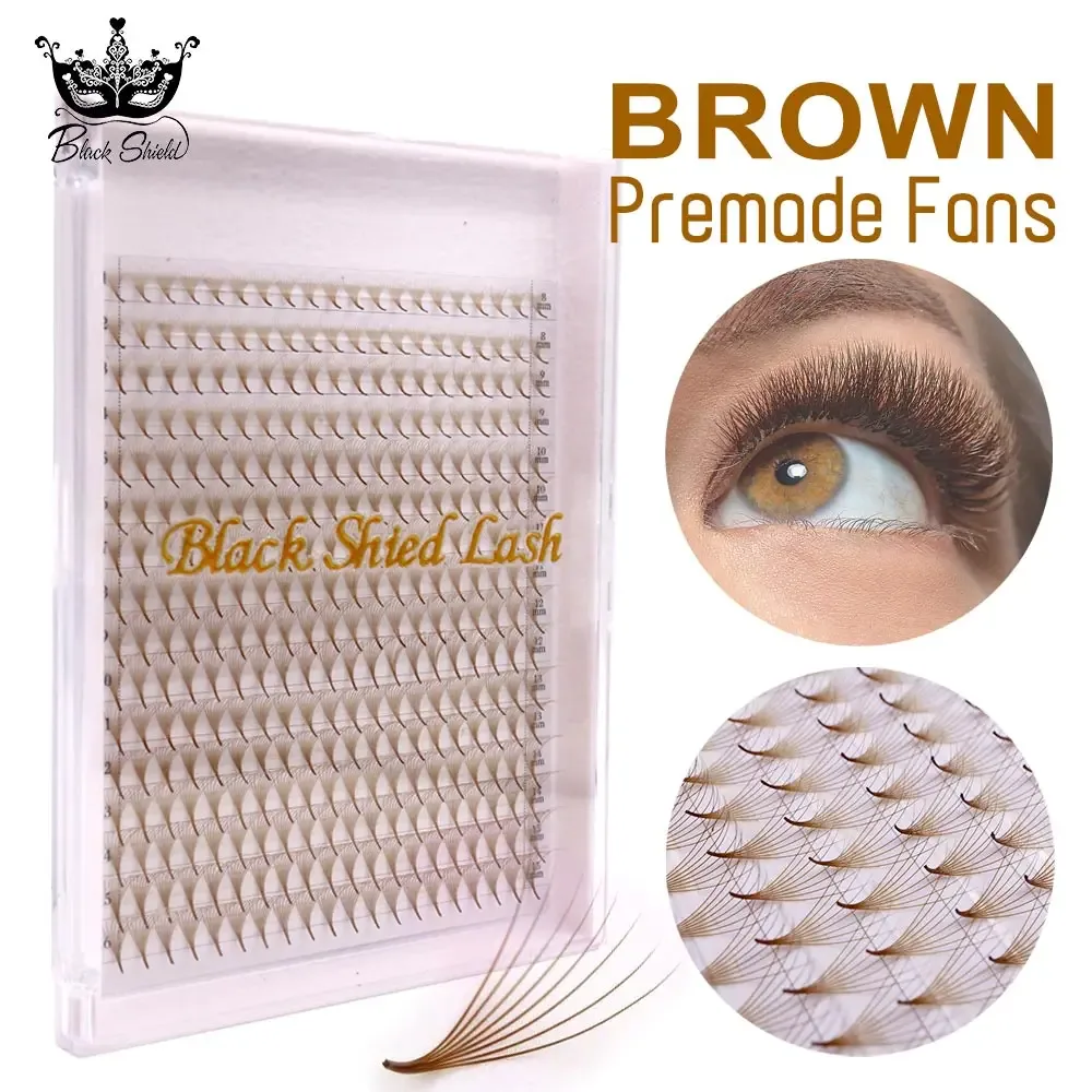 320 farbige, spitz zulaufende, braune vorgefertigte Fächerwimpern 5D 6D 8D gemischte russische Volumen-Camellia-Wimpernverlängerungen 8-15mm für Wimpernservices