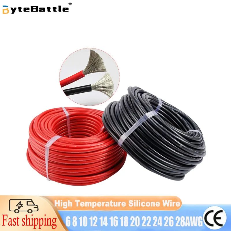 Hochtemperaturbeständiges Ultra-Weiches Silikonkabel 6 8 10 12 14 16 18 20 22 24 26 28AWG Rot Schwarz Kabel