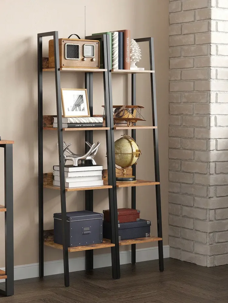 VASAGLE Standregal, Bücherregal, Leiterregal, 140/170 cm, Industrie-Design