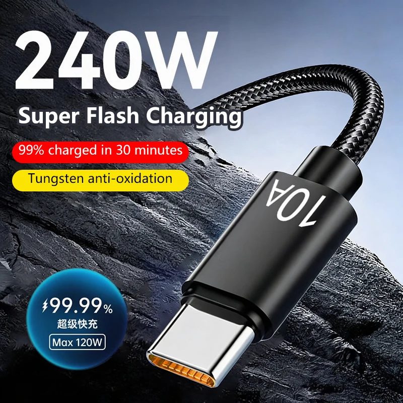 Neues 10A 240W Superschnelles Ladekabel Typ C USB-Datenübertragungskabel für Xiaomi Redmi Huawei 0,3/1/1,5/2/3m