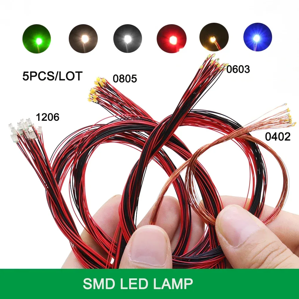 DIY Micro SMD Led Lampe Verdrahtete Led 0402 0603 0805 1206 Pre-gelötet Micro Litz Verdrahtete Chip 20cm 3V Eisenbahn Modell Szenen 5 teile/los