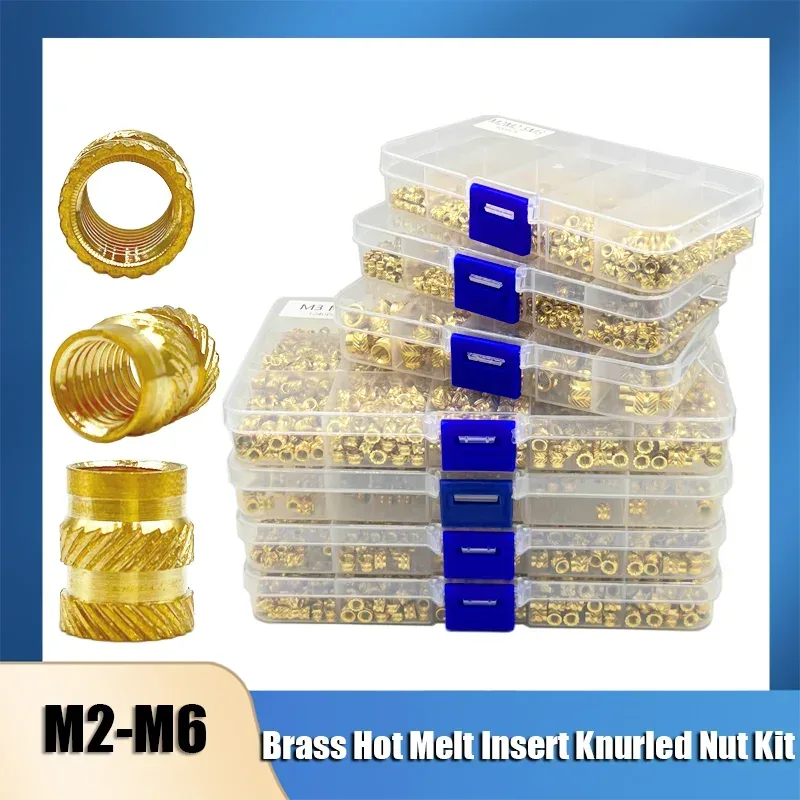 Einsatzmutter-Set M2 M2,5 M3 M4 M5 M6 Messing Hot Melt Rändelmutter Gewinde Wärmeform Doppel-Twill-Einspritzung Einbettung Kupfermutter 3D