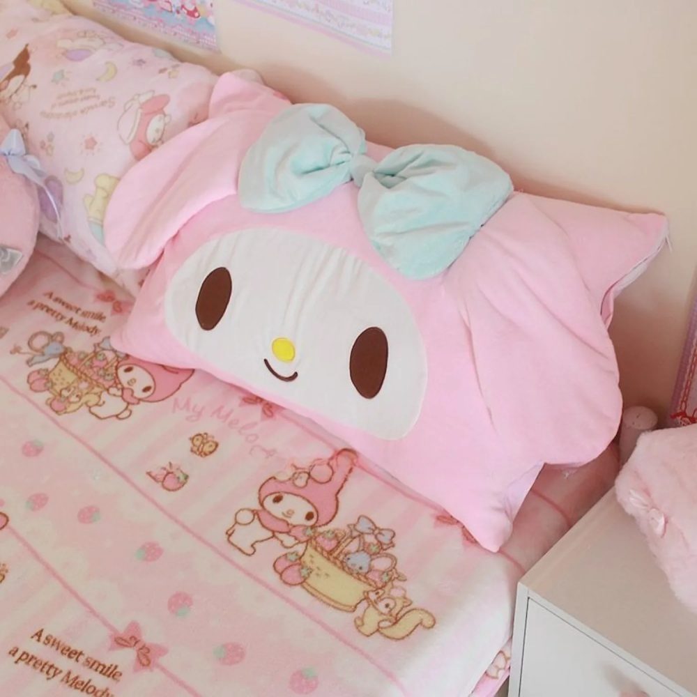 Kawaii Sanrio 42x68cm My Melody Bow 3D-Ohren-Kissenbezug, superweich, für Schlafsäle, Mädchen, niedliche Cartoon-Anime-Urlaubsgeschenke