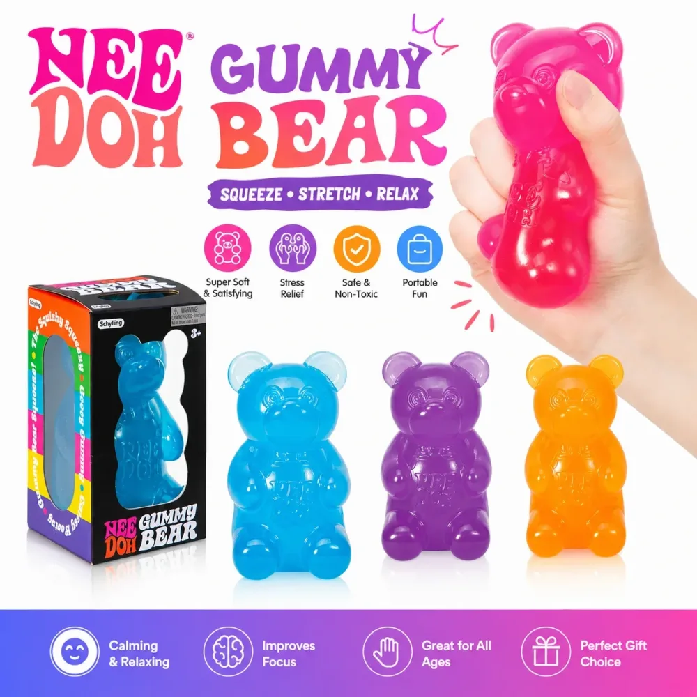 NeeDoh Gummibärchen Quetschspielzeug Weiches Stressabbau-Sensorik-Fidget-Spielzeug für Kinder & Erwachsene Ungiftiges Angstlinderungs-Schreibtischspielzeug