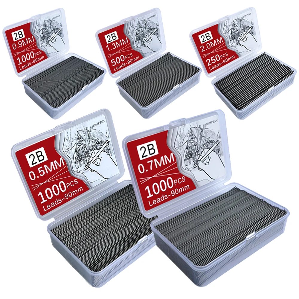 1000 Stück Druckbleistift-Minenkern 0,5 0,7 0,9 1,3 2,0 mm große Kapazität austauschbare Bleistiftminen für Studenten, erschwingliche Geschenkbox