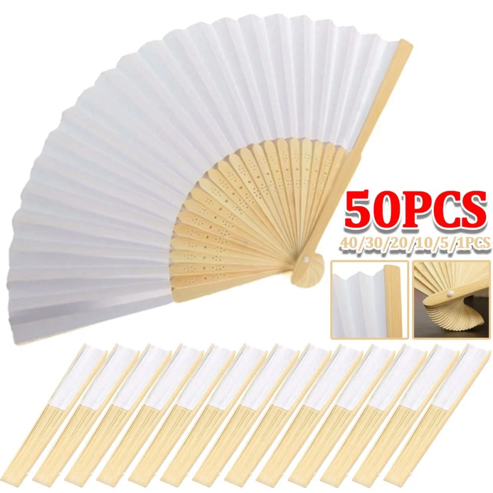 1-50 stücke DIY Papier Bambus Faltfächer Erwachsene kinder Kalligraphie Malerei Praxis Blank Weiß Faltfächer Hochzeit geschenke
