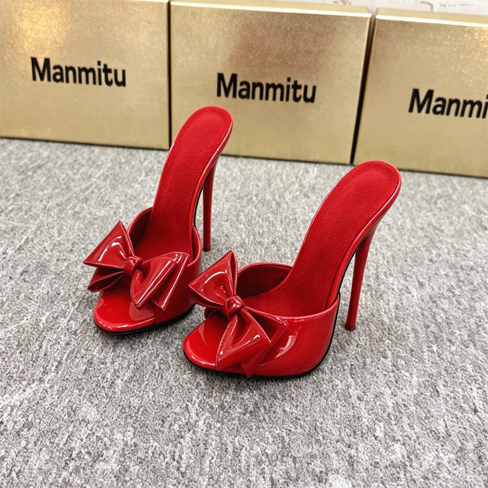 16/14 cm hohe Absatzschuhe, Damen-Sommerschuhe mit Schleife, Nachtclub-Party-Slipper, Slip-On, Größe 36-46, Schwarz, Rot, Blau, individuelle Farben