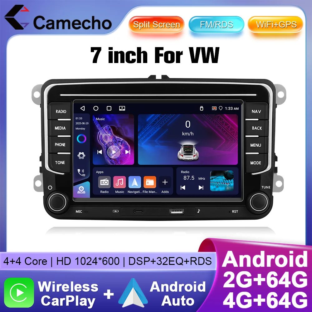 Camecho 7 Zoll Wireless CarPlay Android Auto Auto Radio GPS Multimedia Für Volkswagen VW Passat B6 B7 CC Tiguan Touran GOLF POLO