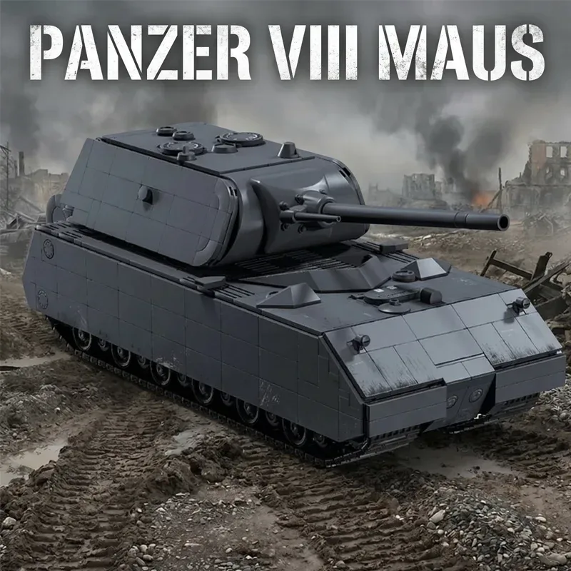 Panzer VIII Maus Schwerer Panzer Bausteine-Set Militärfahrzeug Konstruktions-Bausteine Modellbausatz DIY Montage Panzer-Spielzeug für Erwachsene Ideales Geburtstags- und Feiertagsgeschenk