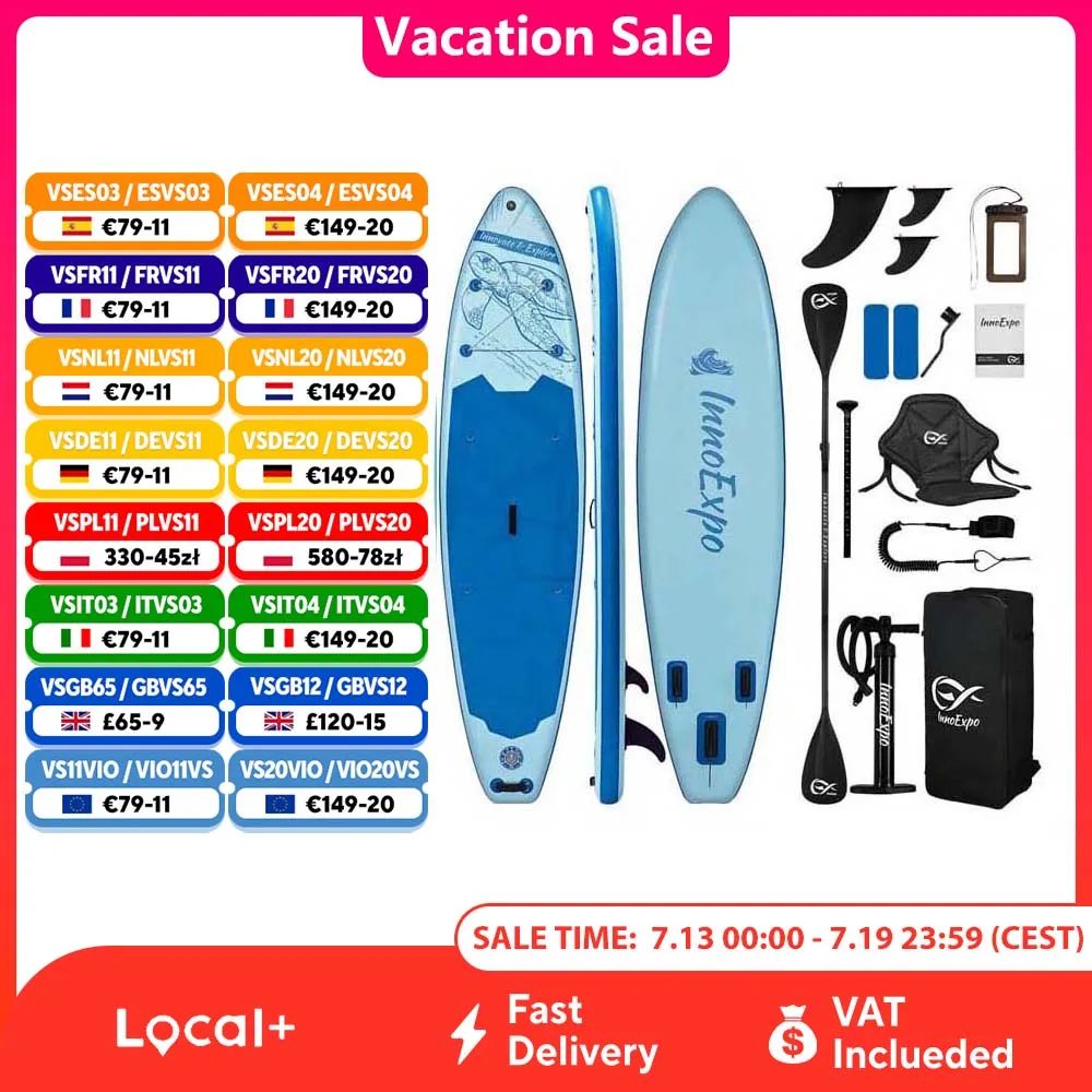 InnoExpo Aufblasbares Stand-Up-Paddleboard mit Zubehör, aufblasbares Paddelboard, Surf-SUP-Board, rutschfestes Wassersport-Paddleboard