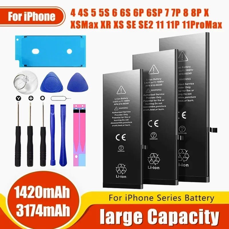 Hohe Kapazität Batterie Für iPhone 4 4S 5 5S 5C SE 2020 6 6S 7 8 SE2 Plus X XR XS 11 Pro Max Handy Pack Neue 0 Zyklus Dichtung