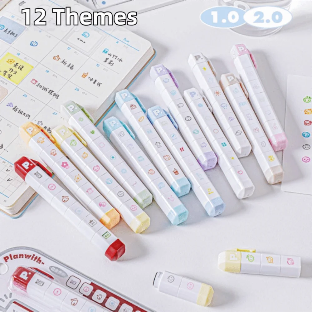 Niedlicher Cartoon To-Do-Listen-Journal-Stempel Abnehmbarer Selbstfärbender Stempelstift 6 Muster Tragbares Tagebuch-Siegel Kindergeschenk Schreibwaren