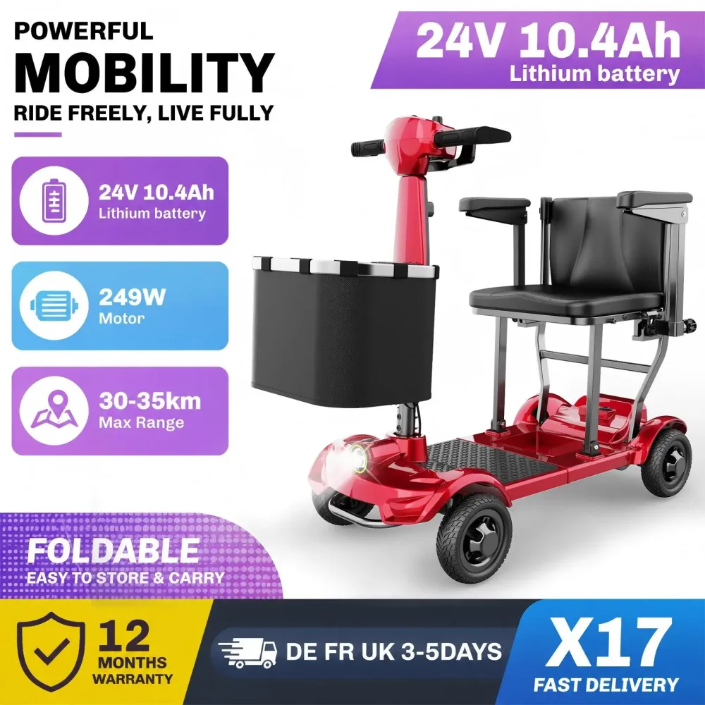 TODOMART X11 x17 Faltbarer 4-Rad Elektromobil für Senioren, 249W Leichter Tragbarer Senioren-Reisemobilwagen 24V 10.4Ah 25km Faltbarer Elektromobil für Senioren Golfcart