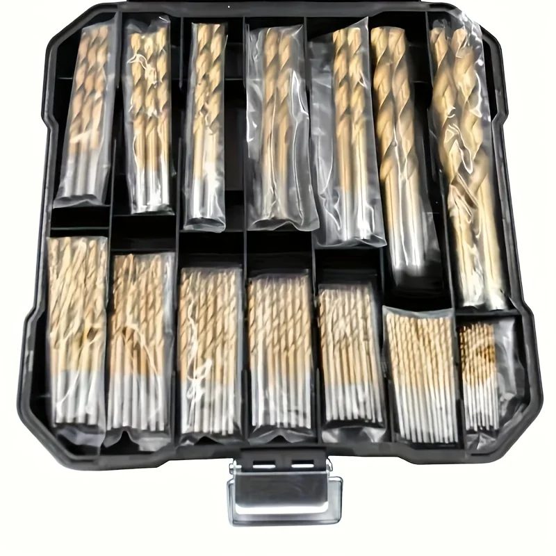 50/99 Stück Titanbeschichtetes Schnellarbeitsstahl-Bohrer-Set mit Sechskantschaft und geradem Spiral-Twist-Bits zum Bohren von Metall, Holz und Kunststoff