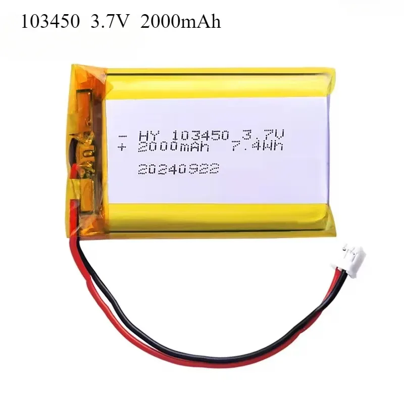 103450 3,7 V 2000 mAh wiederaufladbarer Polymer-Lithium-Akku PH 2,0 mm 2-poliger Stecker für Kamera, GPS, Navigator, MP5, PS4, 100 % echte Kapazität