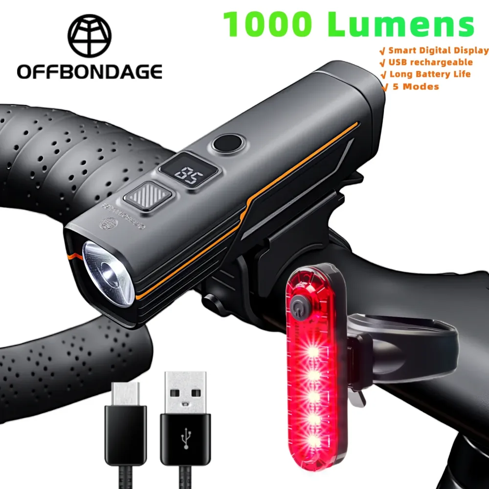 OFFBONDAGE Fahrradlicht LED Vorderlicht USB Wiederaufladbar MTB Mountainbike Lampe 300LM Fahrrad Scheinwerfer Taschenlampe Fahrrad Rücklicht