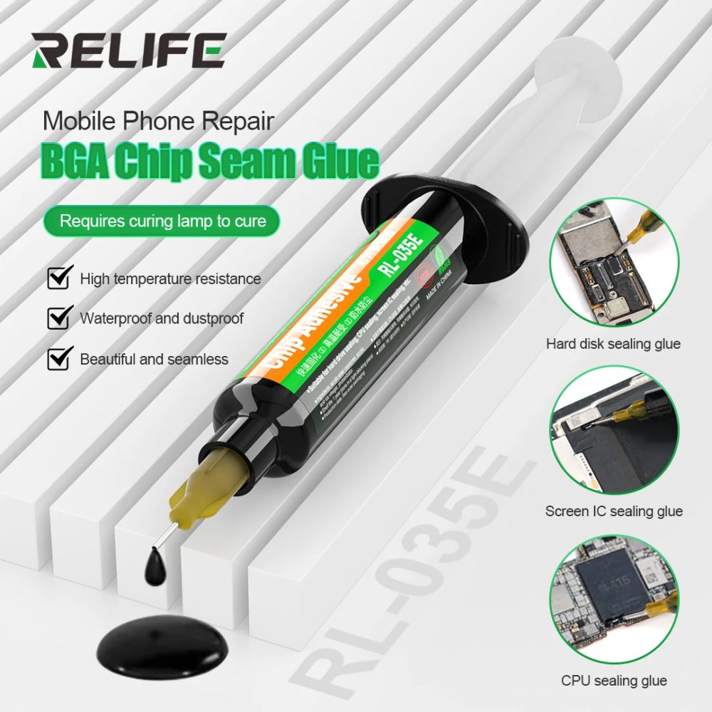 RELIFE RL-035E 10CC Chip-Kleber mit Push, starke Haltbarkeit, hochfeste Verklebung, Handy-Reparatur, BGA-Chip-Nadenkleber