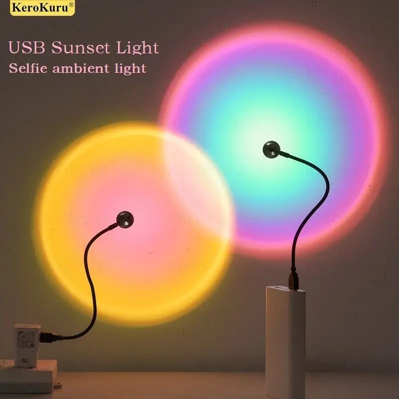 Kerokuru USB Sonnenuntergang Licht Lampe Selbst Fotografie Licht LED Regenbogen Neon Nachtlicht Projektor Fotografie Wand Atmosphäre Licht