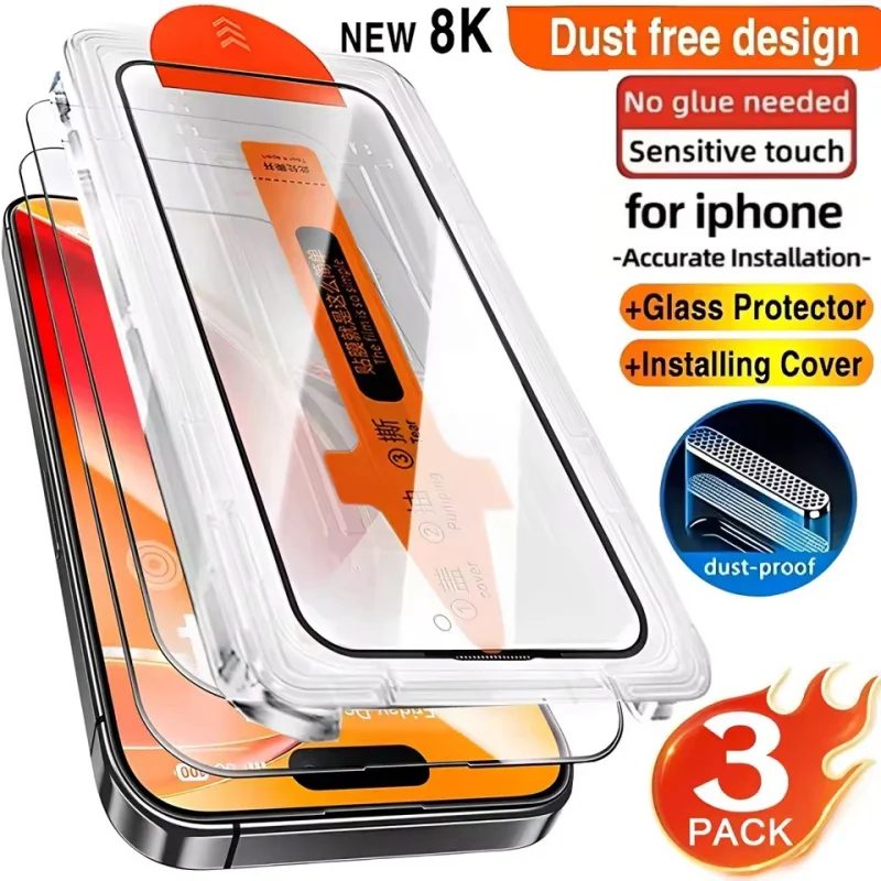 3 Stück HD-Displayschutzfolien aus gehärtetem Glas für iPhone 17 16 Pro Max 15 14 11 12 13 Mini, kratzfest, staubfrei