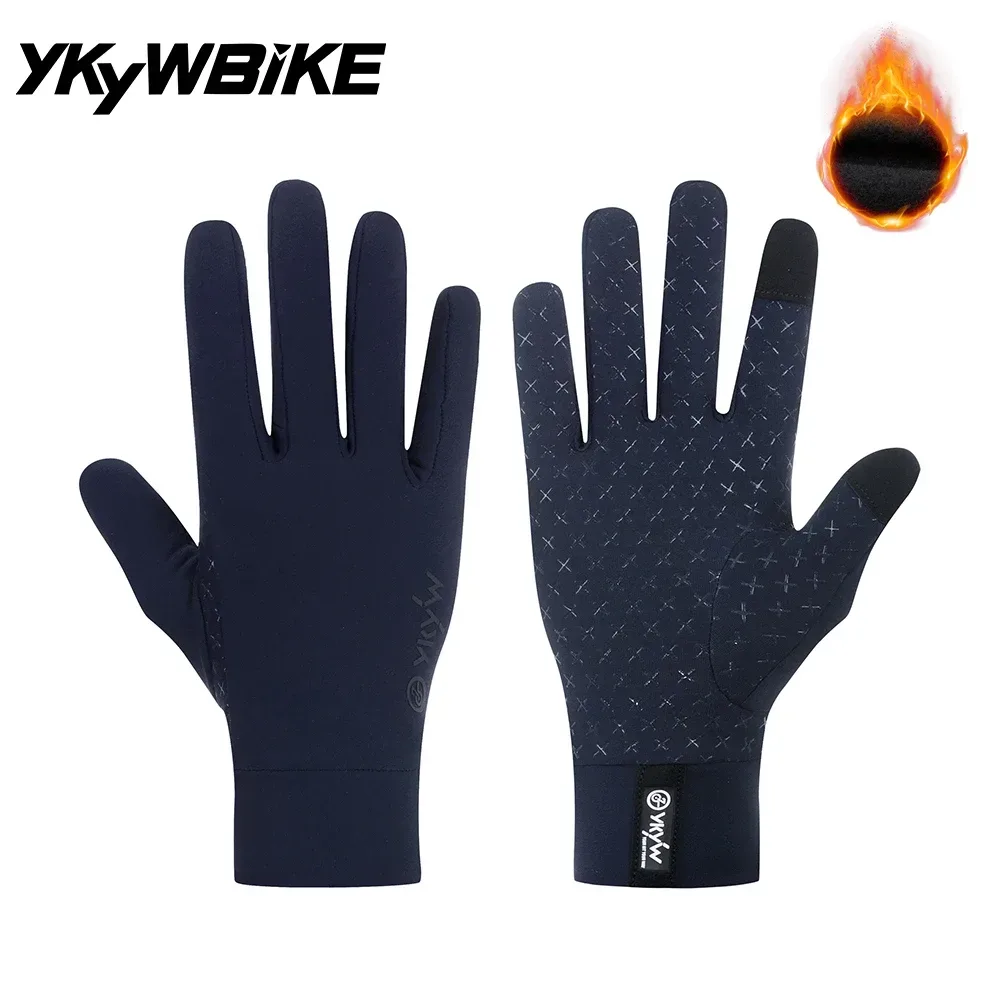 YKYWBIKE Winter-Fahrradhandschuhe Unisex Touchscreen Gepolsterte Fahrradhandschuhe Wasserabweisend Winddicht Warm Rutschfest Elastisch zum Laufen