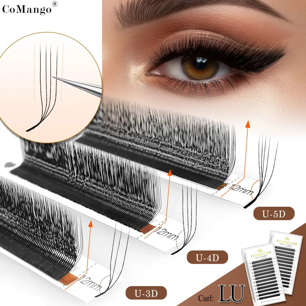 CoMango 3D 4D 5D U-förmige LU-Curl-Wimpernverlängerung Premium-weiche künstliche Wimpern vorgefertigte Fächer-U-Wimpern Schönheits-Make-up