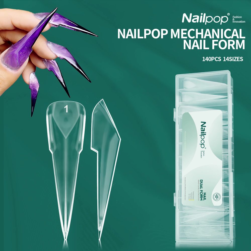 Nailpop Mechanische Nagelformen 70/140 Stück Einzigartige Drachenklauen-Klare Nagelverlängerungsformen 14 Größen Einfaches DIY Salon Nagelkunst-Werkzeug