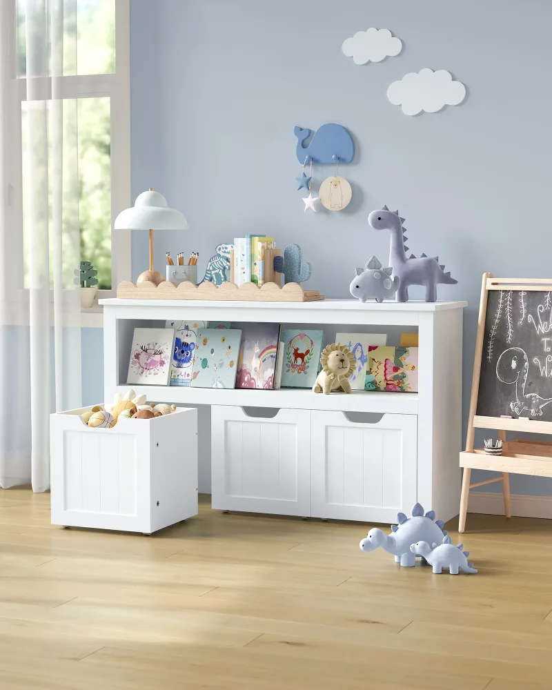 VASAGLE Kinderregal, Spielzeugaufbewahrung für Kinder, Aufbewahrungsschrank, Spielzeugschrank, Aufbewahrungsbox mit Rollen