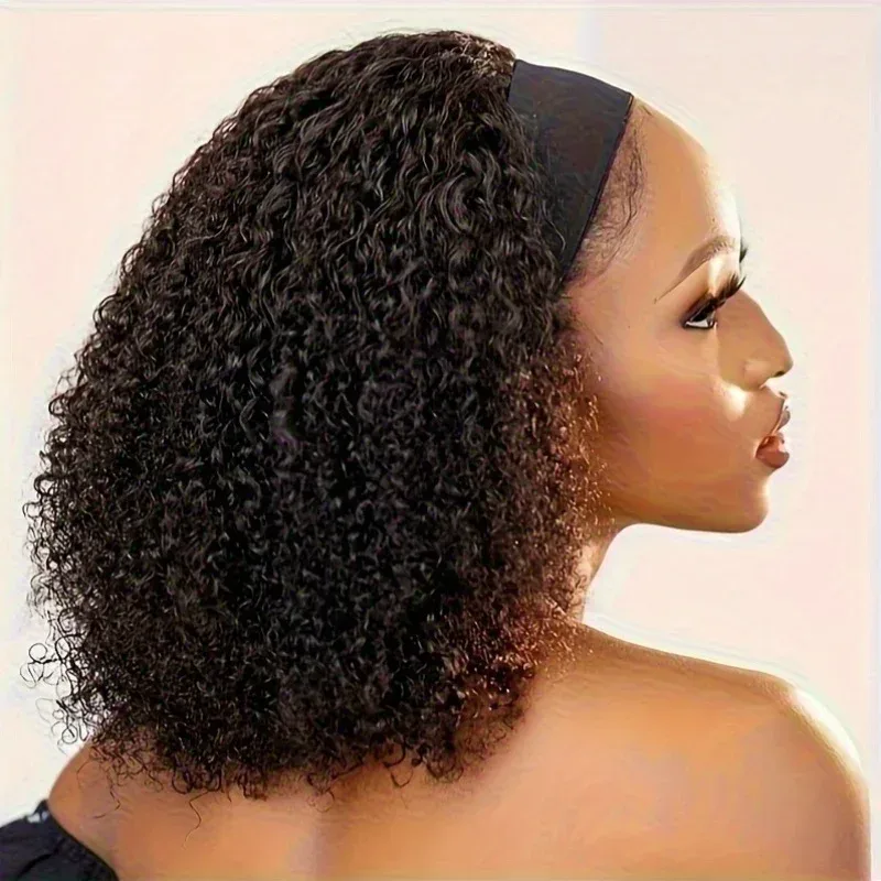 Tief gewellte Echthaar-Perücke, halb gelockt, mit Stirnband, Jerry-Locken, maschinell gewellte Haare, sofort tragbare Perücken für Frauen, Ausverkauf.