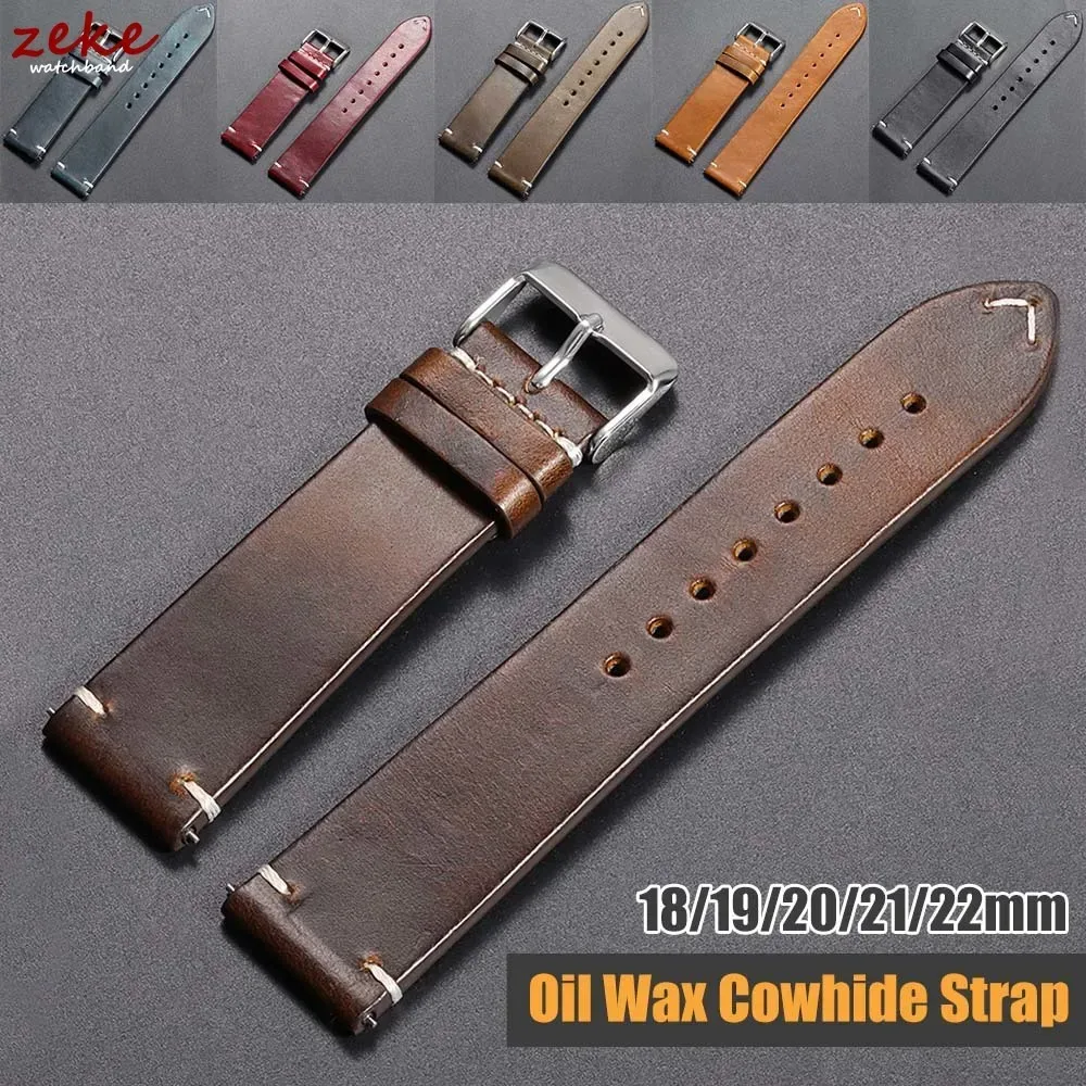 Vintage Ölwachs Lederarmband 18mm 20mm 22mm 19mm 21mm 24mm Armband Nähte Rindslederarmband für Omega für Seiko Uhrenarmband