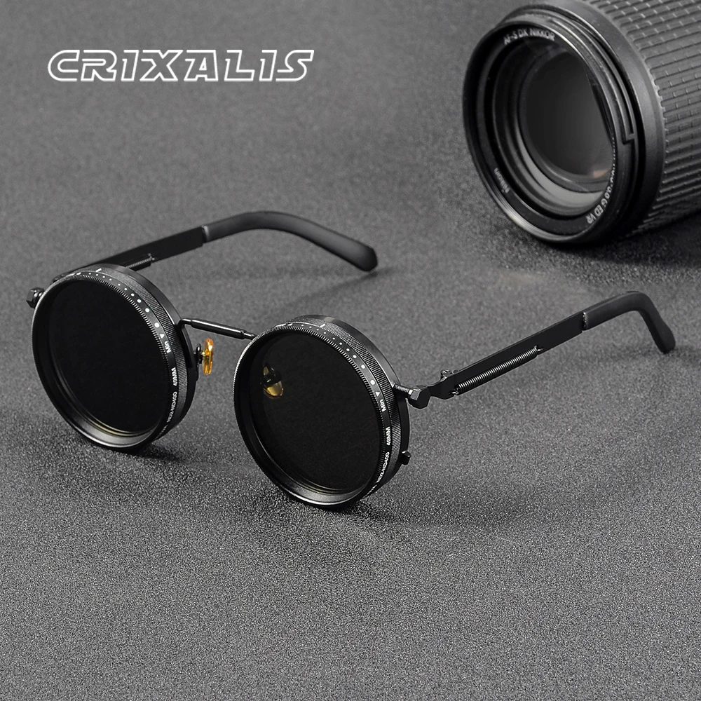 CRIXALIS Polarisierte Runde Sonnenbrille ND9 Einstellbare Dimmung Männer Frauen Retro Punk männer Angeln Brillen Outdoor Shades UV400