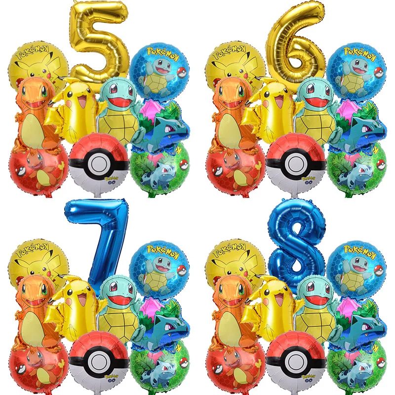 10-teiliges Pokemon-Luftballons-Set Pikachu Pokemon-Ballballons 32 Zoll Gold-Zahlenballon 1-9 für Kinder 1-9. Geburtstagsparty-Dekoration