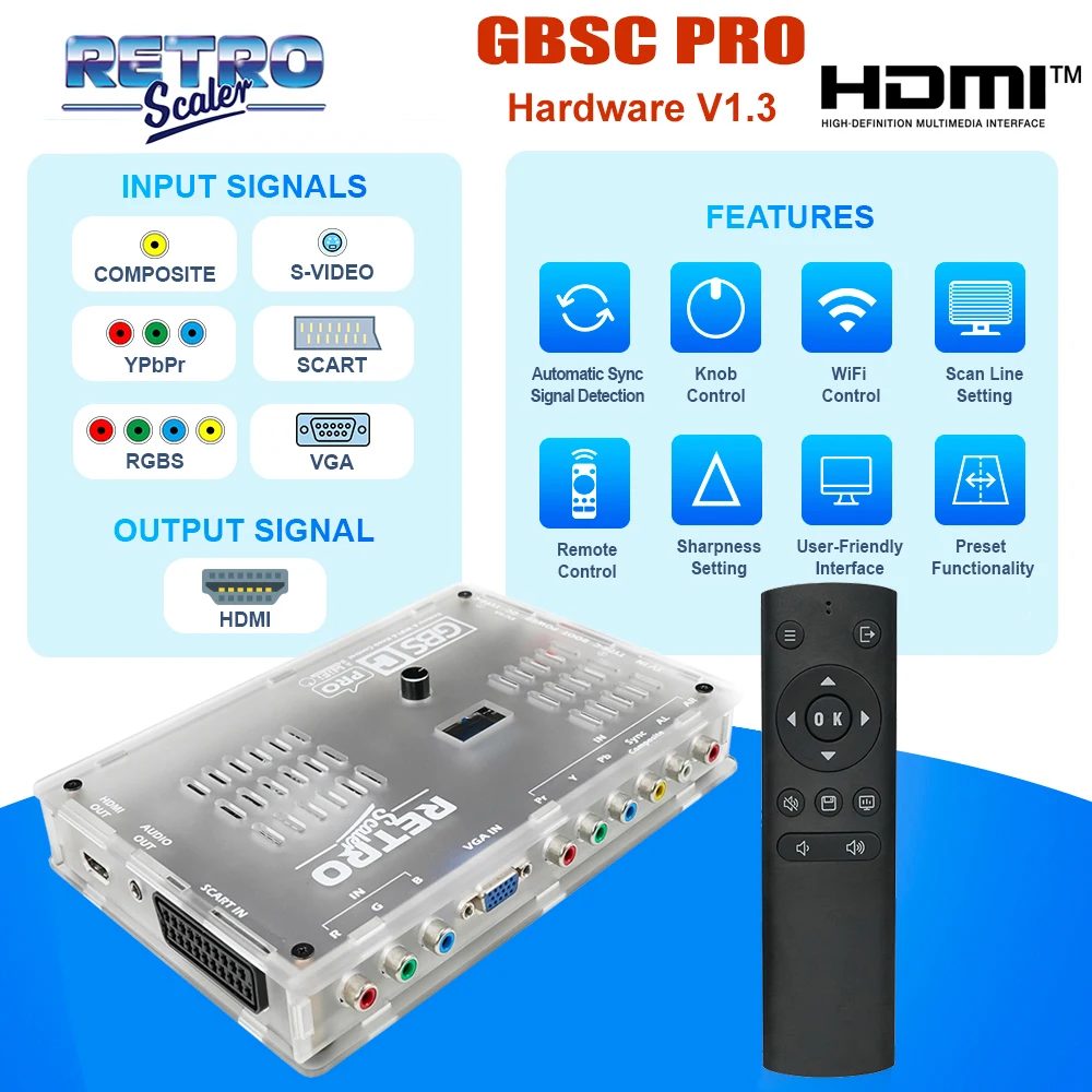 RetroScaler GBSC Pro GBS Control Scart RGBS YPbPr VGA Composite(AV) SV zu HDMI ®   Video-Audiokonverter für Retro-Spielekonsolen