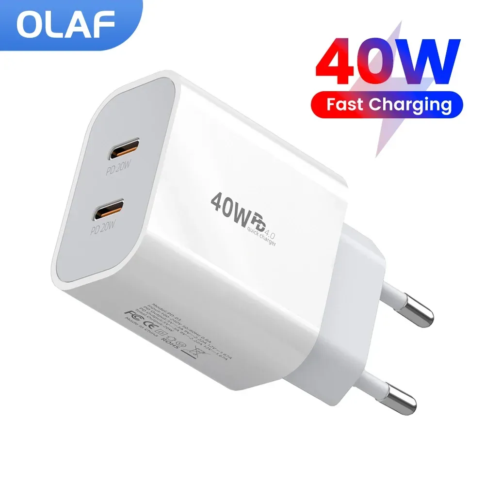 Olaf 40W USB C Ladegerät Schnellladung QC 3.0 Dual PD Ladegerät Typ C Schnellladegerät Adapter für iPhone Xiaomi Samsung Huawei Telefon