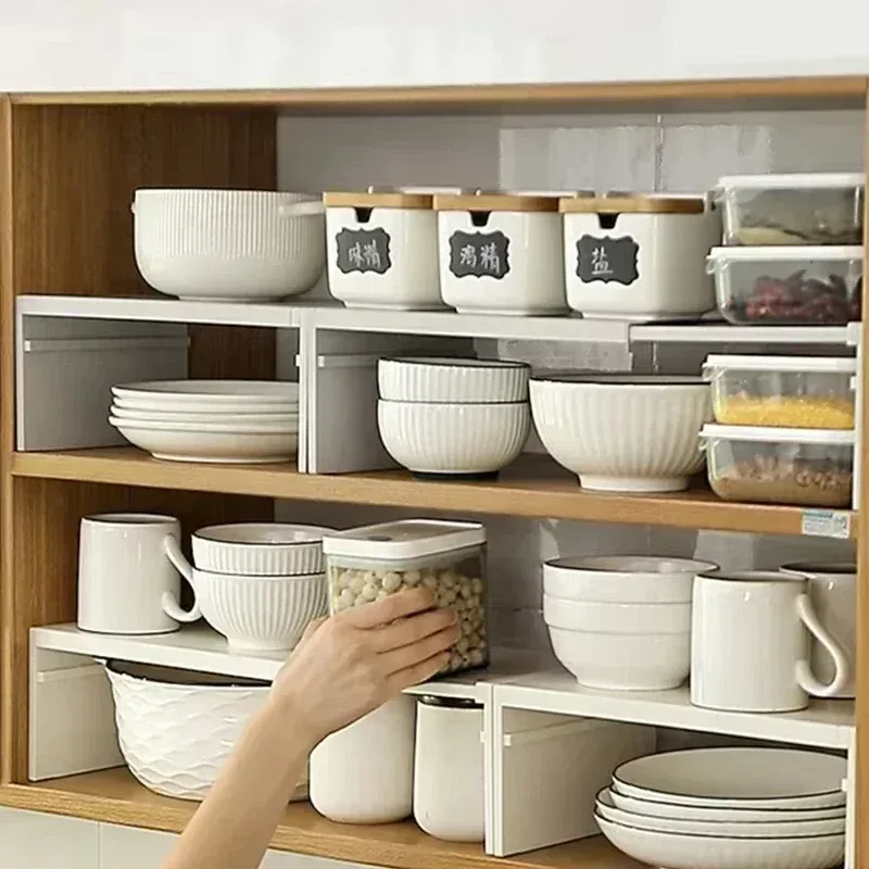 1/2 stücke Küche Dehnbare Schrank Regal Schrank Getrennt Lagerung Rack Arbeitsplatte Organizer Gewürz Organizer Regal Sparen Platz