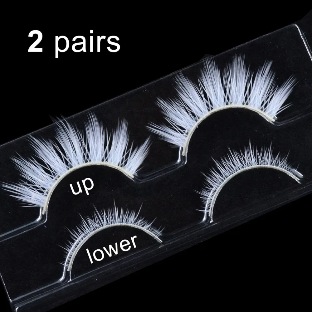 2 Paar/Karton, 3D-weiße Wimpern, klares Band, schneefarbene Wimpern, Cosplay, Halloween, Manga-Wimpern, Make-up- und untere Wimpern