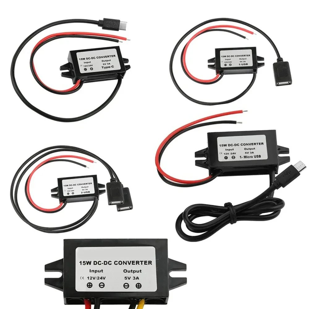 12v/24v zu 5v 3a netzteil wandler DC-DC abwärts modul USB-A buchse/typ c/dual usb/open wire stecker wasserdicht ce