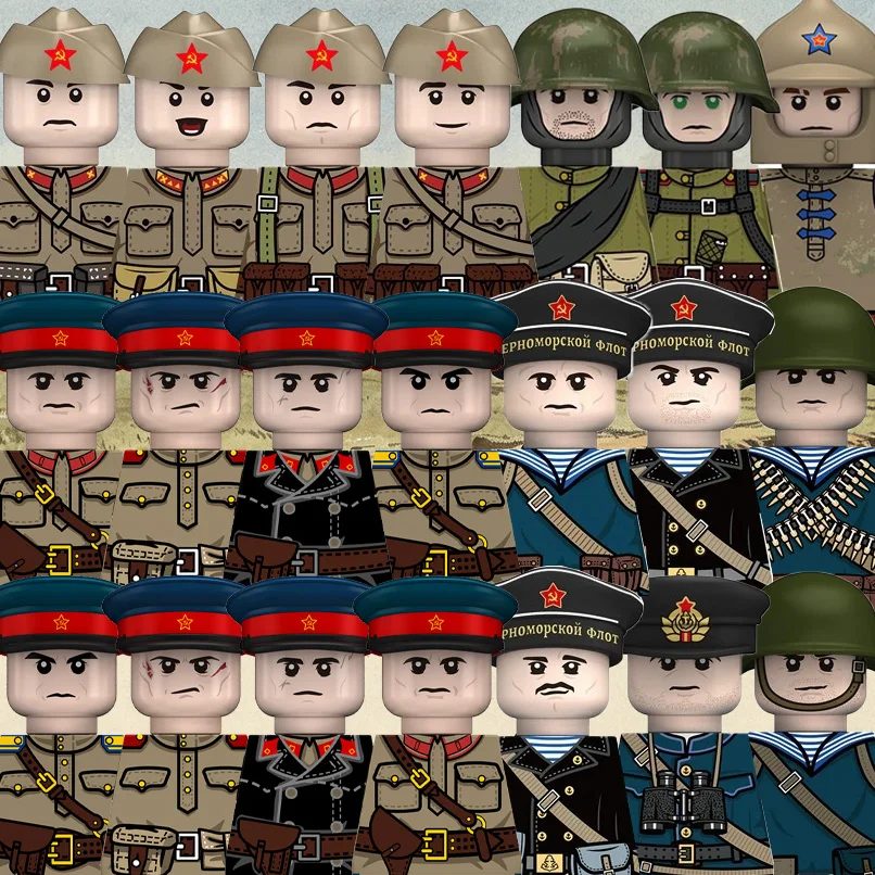 MOC WW2 Sowjetische Panzersoldaten Figuren Bausteine Militär Rote Armee Marine Infanterie PPSH Waffen Offizier Bausteine Spielzeug Geschenk