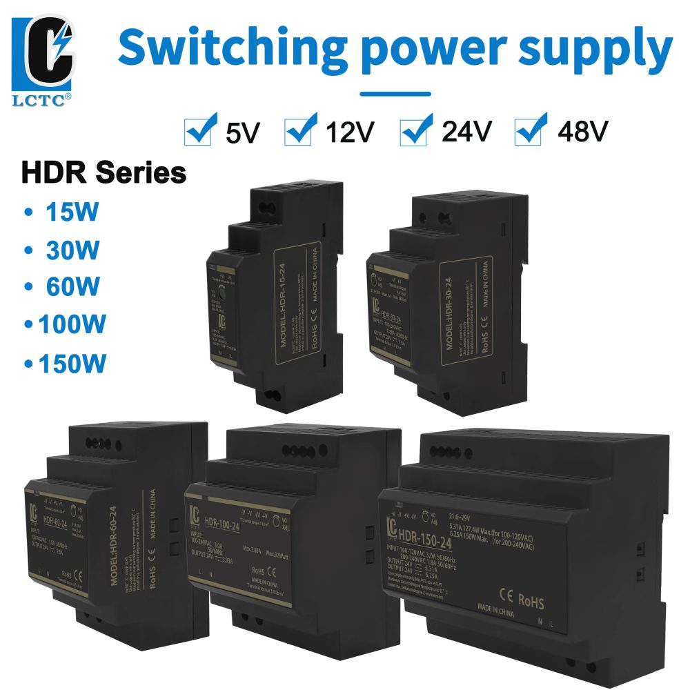 Schaltnetzteil 5 V/12 V/24 V/48 V DIN-Schienen-Netzteil AC zu DC HDR-15/30/60/100/150 W LED-DC-Schaltnetzteil