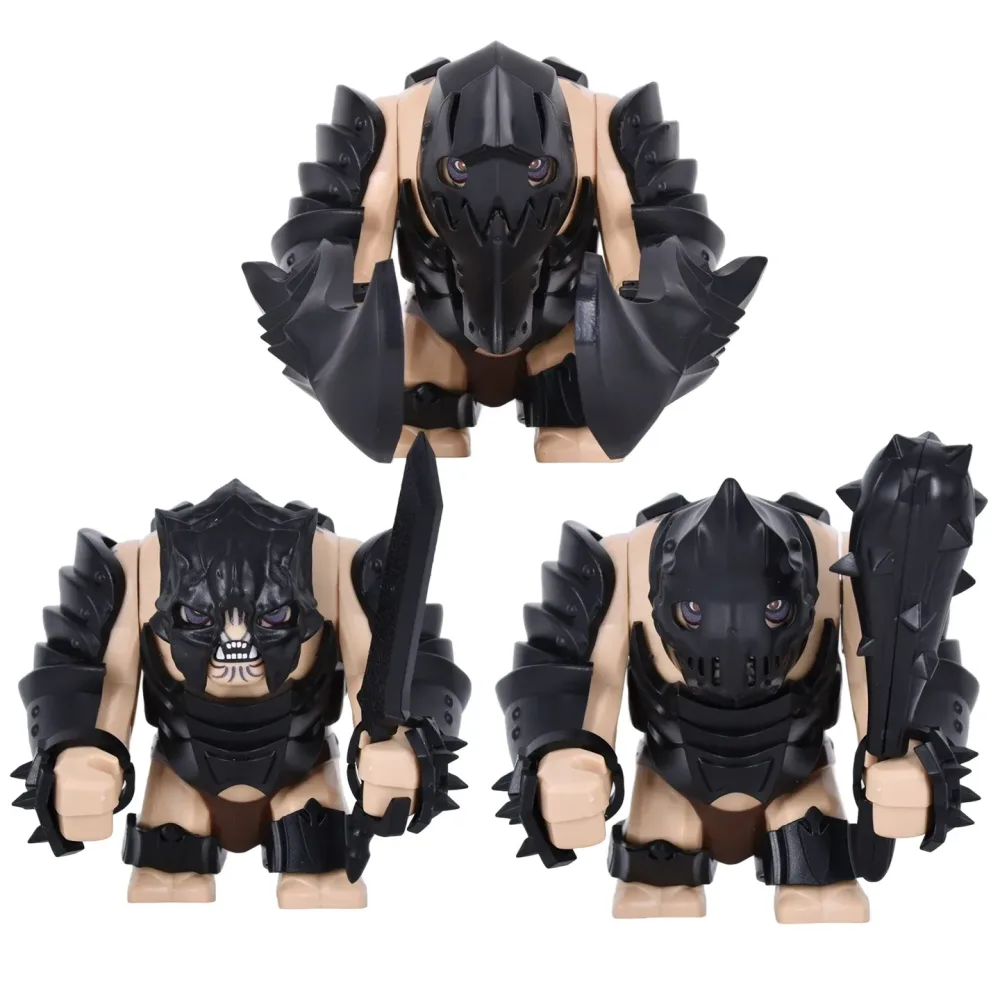 DIY LOTR Mittelalterliche Armee Troll Baustein-Set mit Rostiger Rüstung und Vielfältigen Zubehörteilen, Große Bewegliche Ziegelstein-Figur