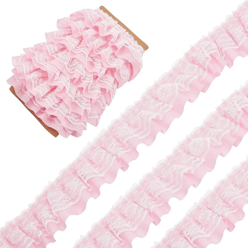 2 Yards Schwarz Weiß Rosa Gefalteter Wellen-Stickerei-Spitzenstoff-Besatz DIY Kleidung Tägliche Heimdekoration Zubehör 5CM Breit