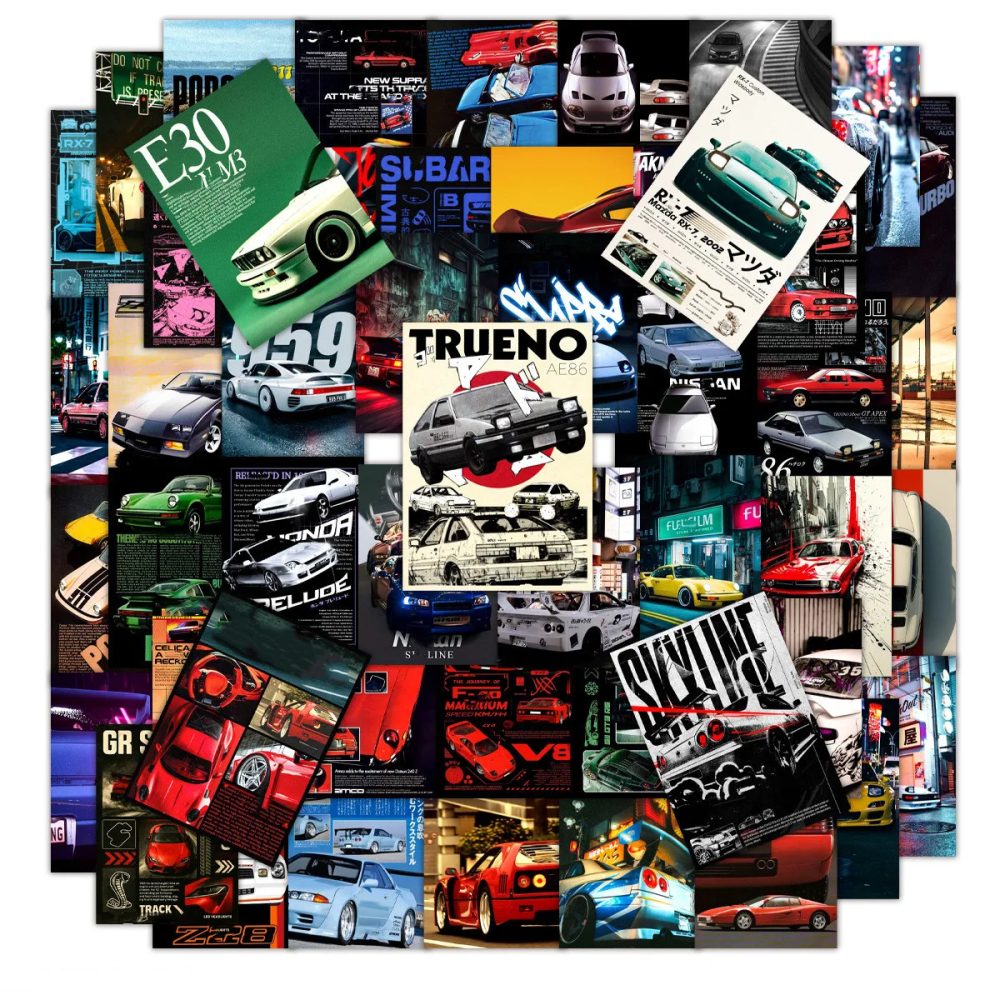 50/100 Stück JDM Retrofit Racing Auto Graffiti Aufkleber für Laptop Skateboard Gepäck Gitarre Fahrrad Wasserfeste Aufkleber