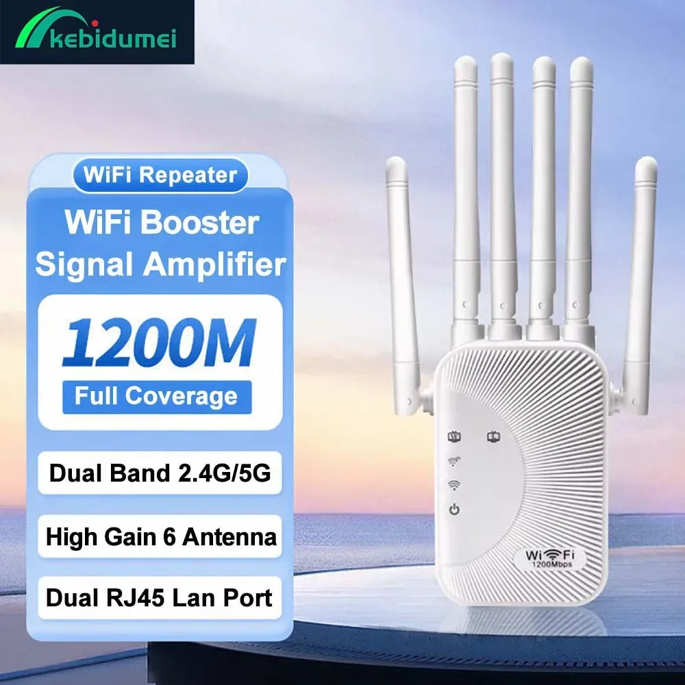 Kebidumei 1200Mbps WiFi Repeater 2,4G 5G Verstärker Home Office Netzwerk Range Extender WiFi Signal Booster Wireless Wi-Fi Router