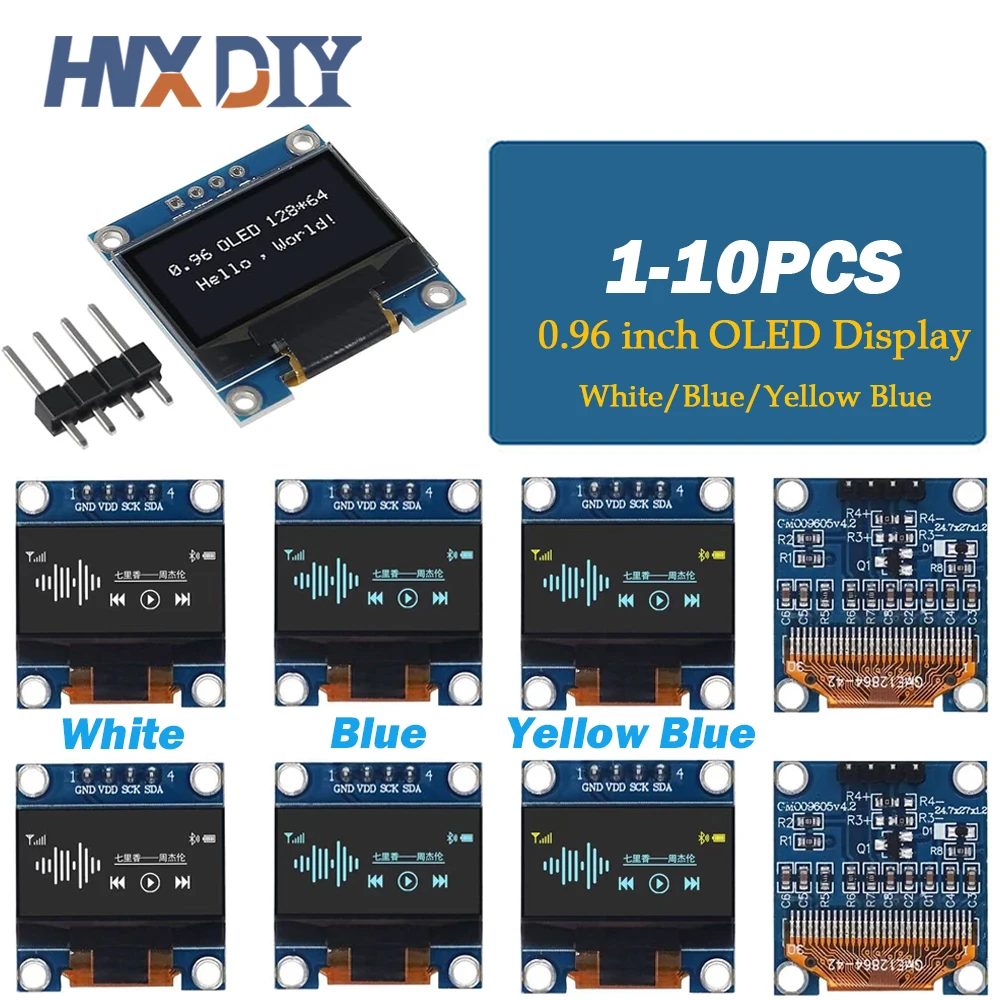 1-10 Stück 0,96 Zoll IIC Seriell Weiß/Blau/Gelb Blau OLED-Anzeigemodul 128X64 I2C SSD1306 12864 LCD-Bildschirmplatine für Arduino