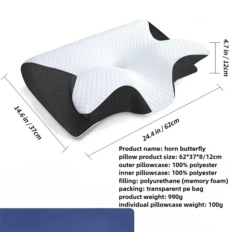Butterfly Sleep Memory Nackenkissen, langsamer Rückprall, bequemes Schlafkissen aus Memory-Schaum, orthopädisches Nackenmassagebettkissen