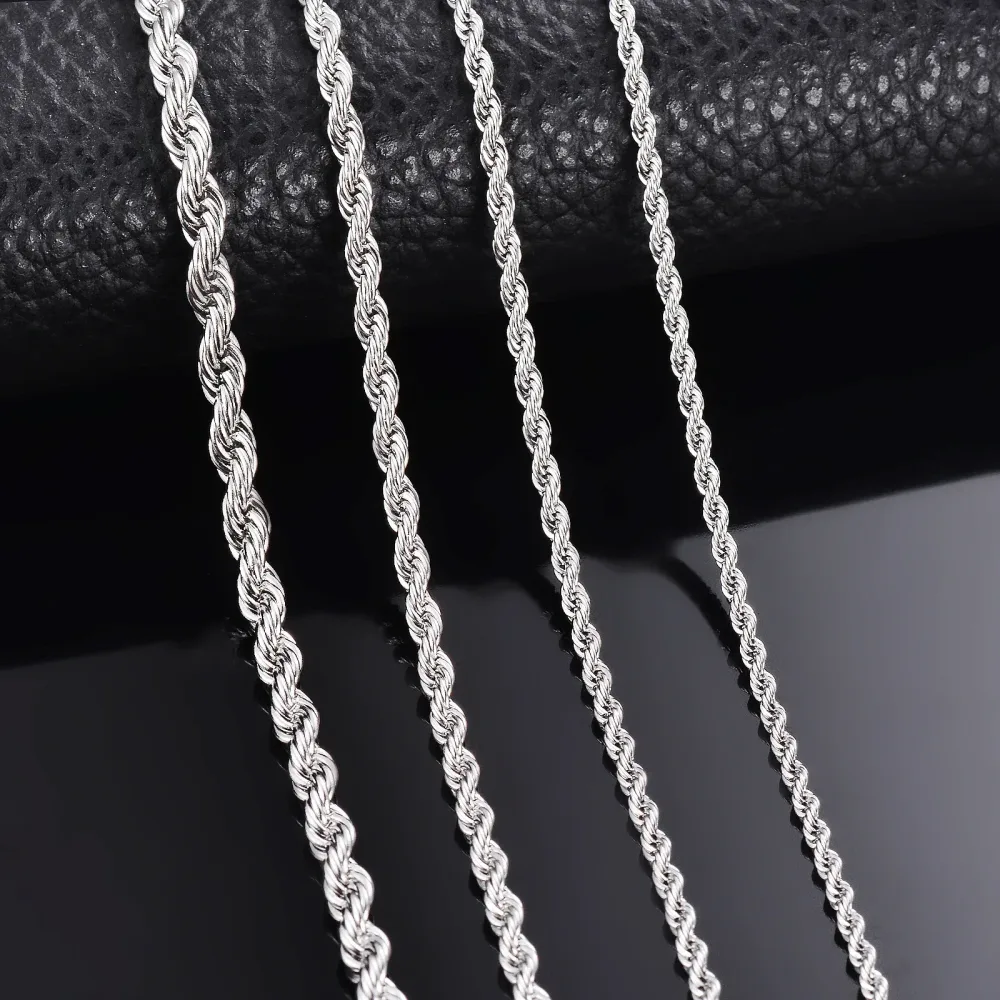 1 Stück 925 Sterling Silber Breite 2 mm/3 mm/4 mm Seilkette Halskette/Armband für Männer Frauen Mann Mode Kette Halskette