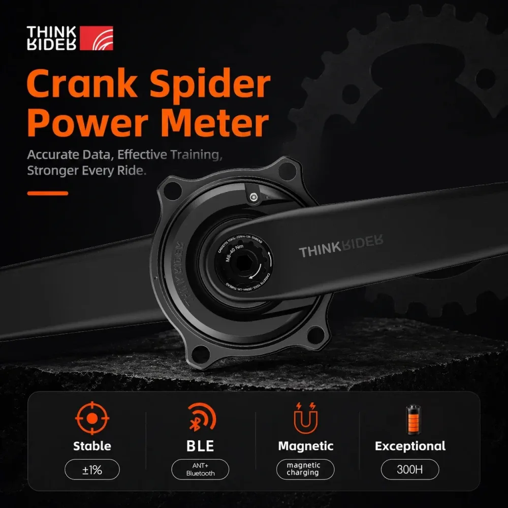 THINKRIDER PP5 Fahrrad Carbon-Faser Spider Leistungsmesser Kurbelgarnitur 24MM ANT+ BLE für Rennräder