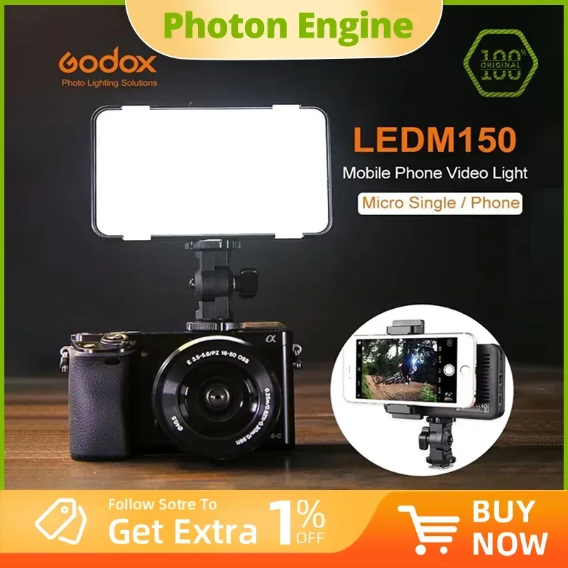 Godox LEDM150 5600K Handy-LED-Videoleuchte, helles Panel mit eingebautem wiederaufladbarem Akku (USB-Stromladung)