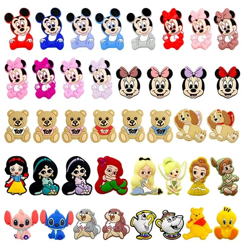 10 Stück Mickey Minnie Mouse Dumbo Silikon-Fokalperlen DIY Schnullerketten-Clips Perlen Stift Spielzeug Schmuckzubehör