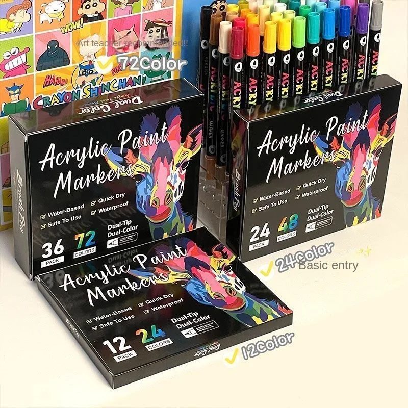 Professionelle Kunstverwendung: 48-Farben-Acrylfarben-Marker, Stifte mit feiner Doppelspitze und Pinselspitze, geeignet für Stein, Holz, Kalligraphie